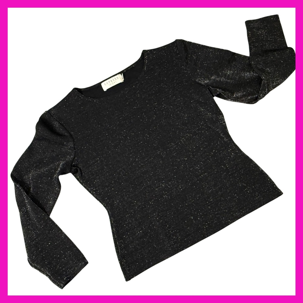 90's Vintage Express Tricot Sparkle Top‎ Long Sleeve Shimmer Party Shirt